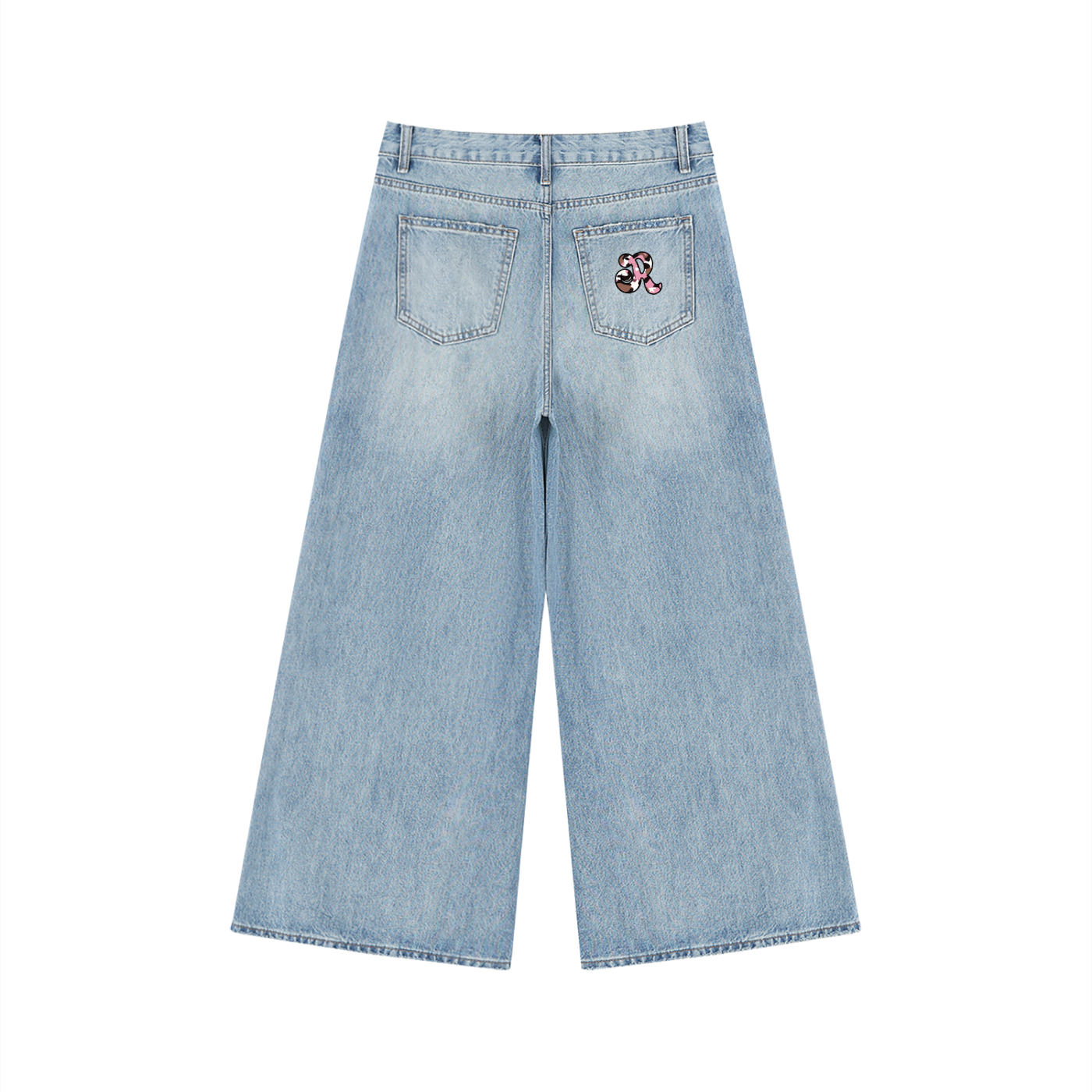 RXR Women's Vintage Wash Distressed Wide Leg Jeans
